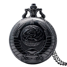 Load image into Gallery viewer, Retro UDSSR Sowjetische Abzeichen Sichel Hammer Stil Quarz Taschenuhr CCCP Russland Emblem Kommunismus Unisex Halskette Kette Stunden Uhr