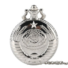 Load image into Gallery viewer, Retro UDSSR Sowjetische Abzeichen Sichel Hammer Stil Quarz Taschenuhr CCCP Russland Emblem Kommunismus Unisex Halskette Kette Stunden Uhr
